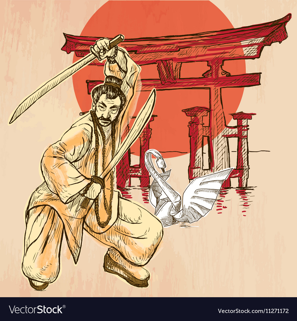 japan an warrior shinto swan an hand drawn picture