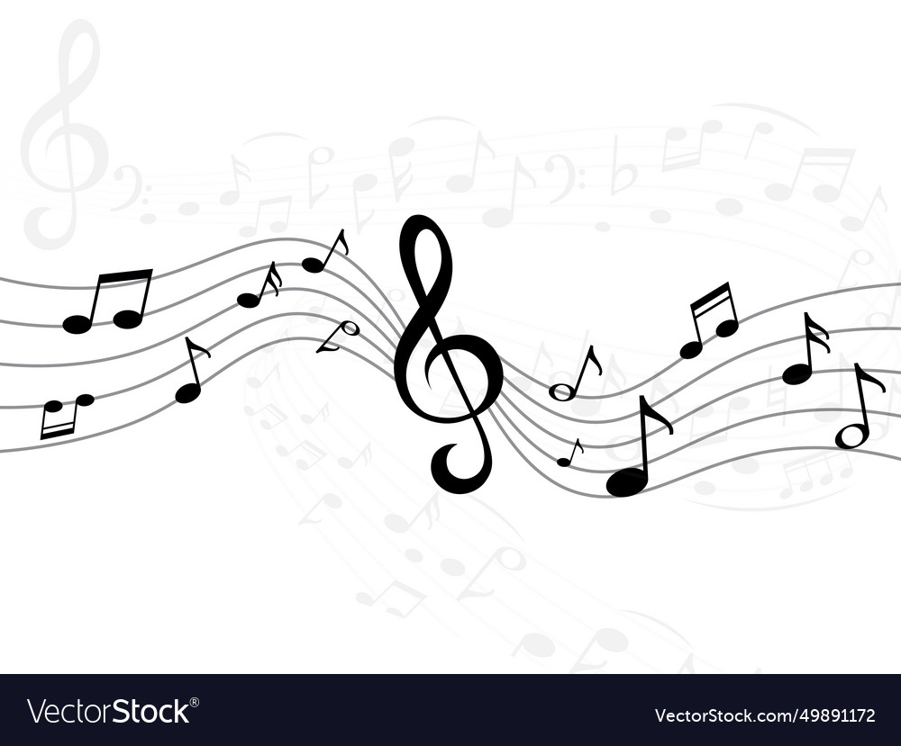 Music notes wave curve lines with musical signs Vector Image