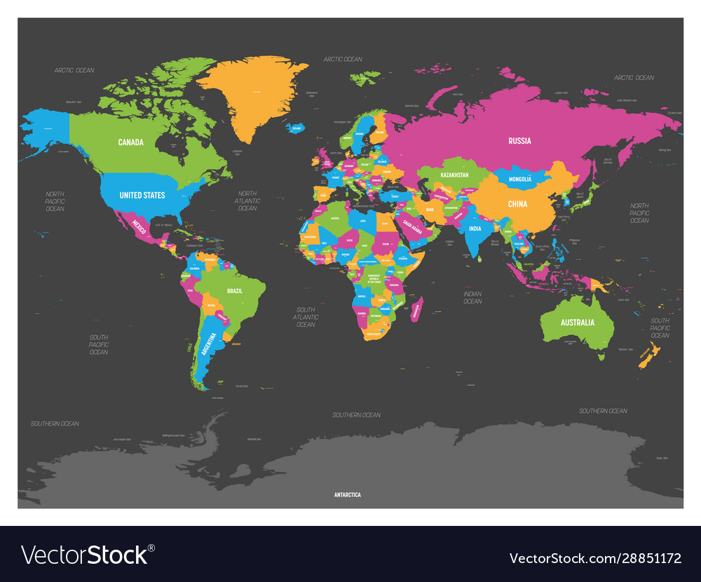 World map high detailed political map Royalty Free Vector