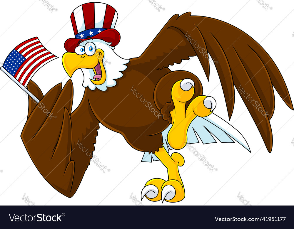 Crazy patriotic eagle cartoon character Royalty Free Vector