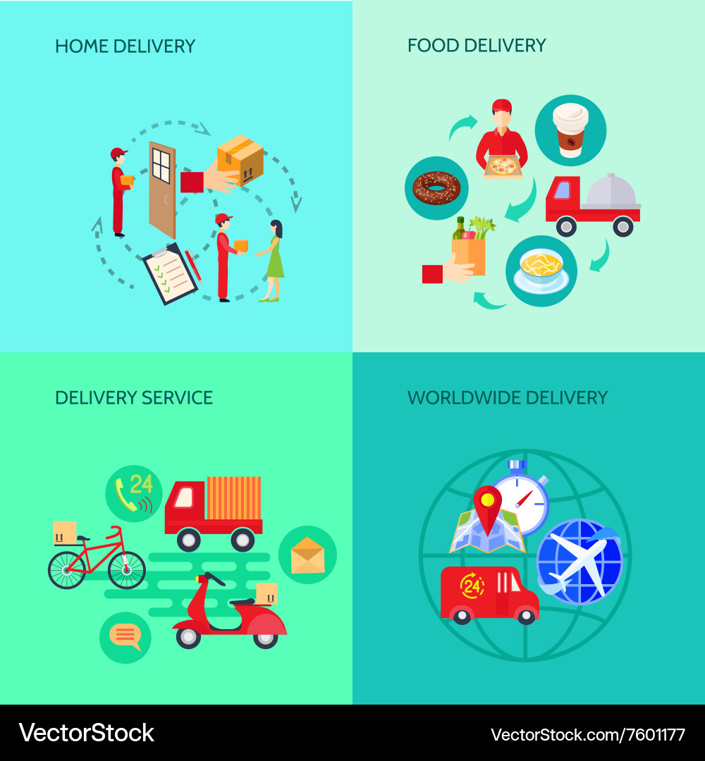 Delivery variants flat set Royalty Free Vector Image