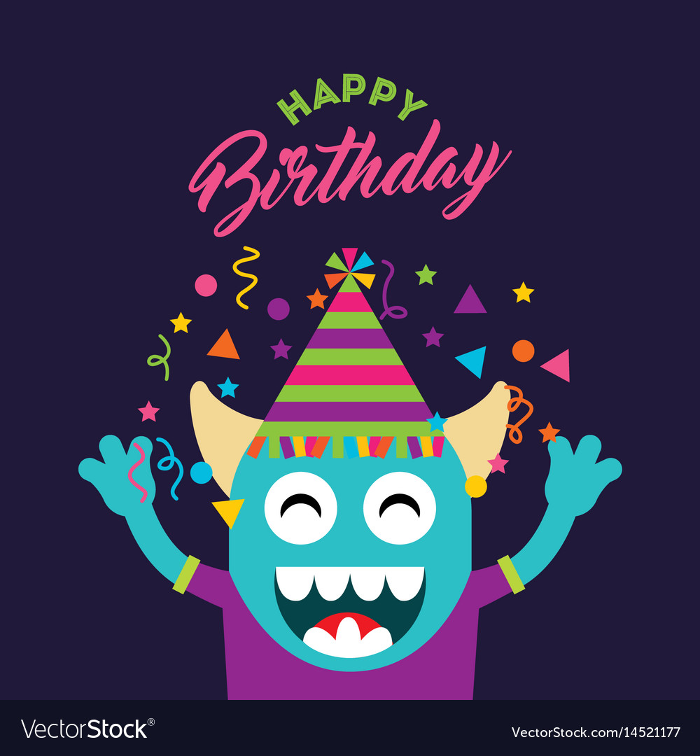 Monster characters in birthday party Royalty Free Vector