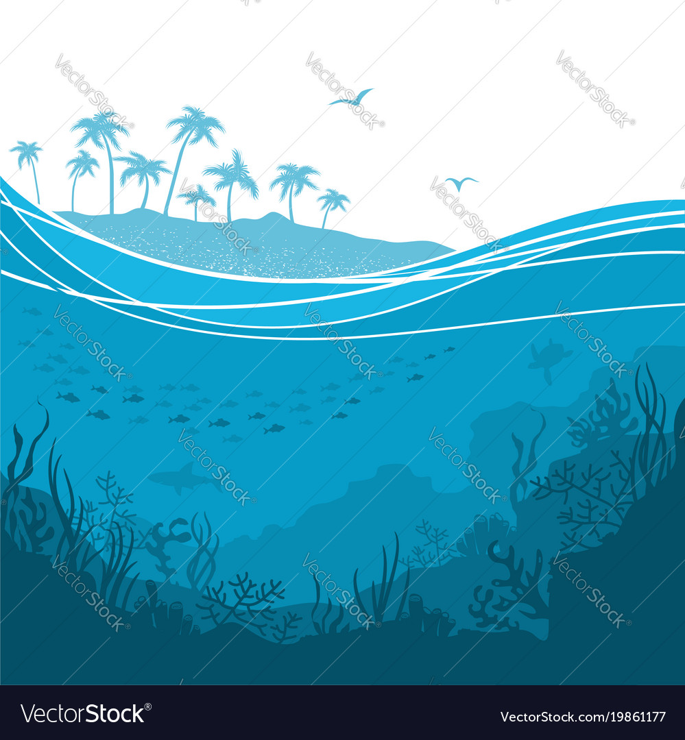 Download Underwater sea background with sea waves and Vector Image