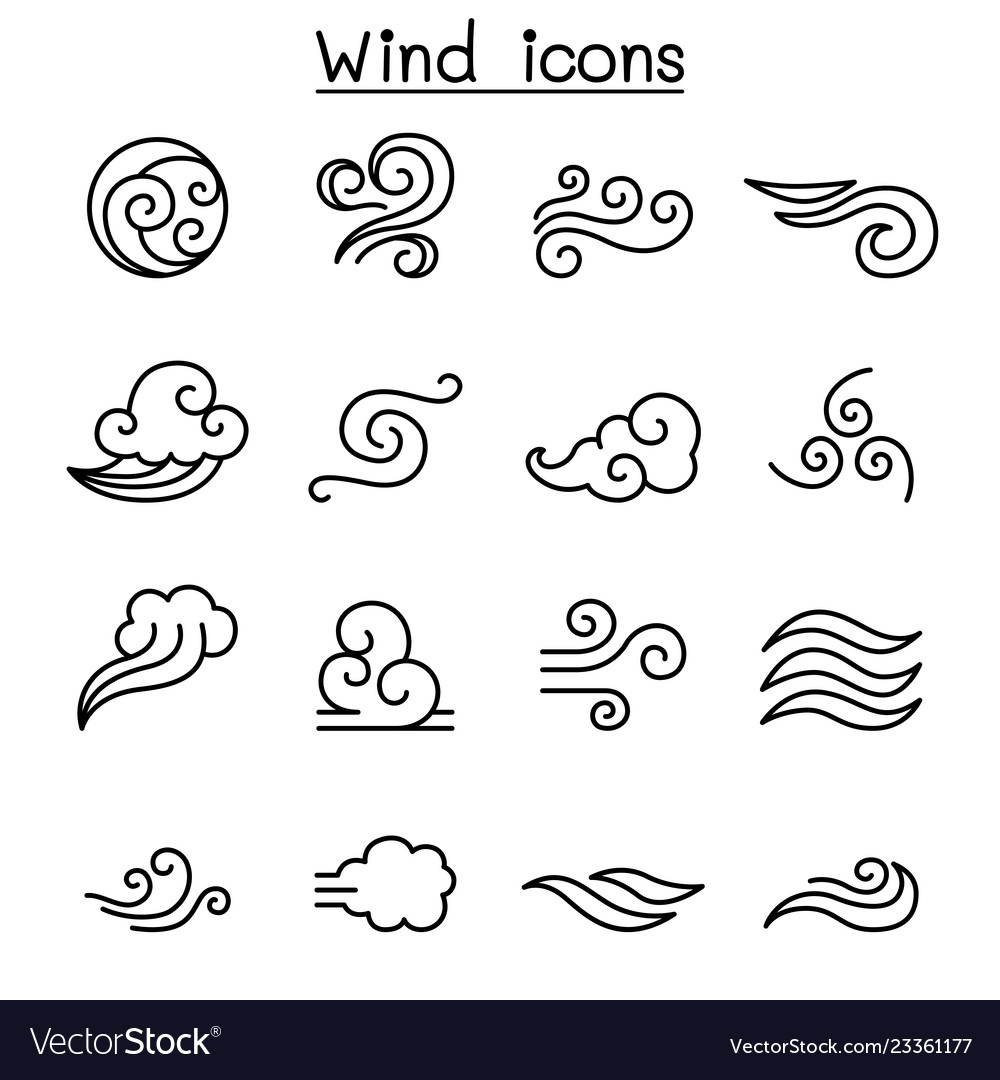 Wind icon set in thin line style Royalty Free Vector Image