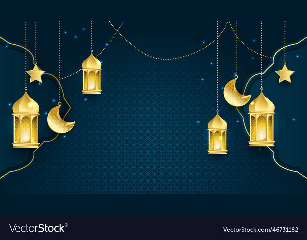 Beautiful realistic luxury blue gold islamic Vector Image