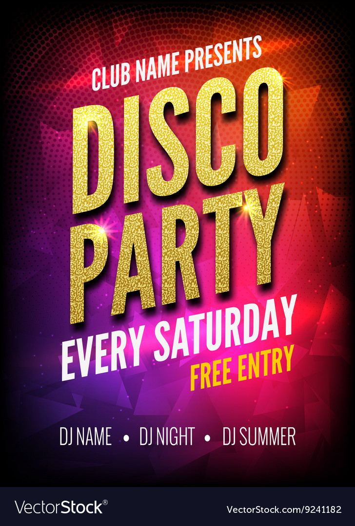 Disco party poster template night dance party Vector Image