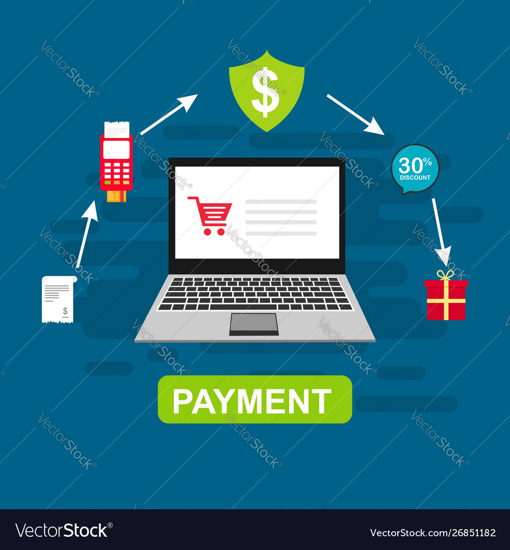 Online Payment On Computer Flat Cartoon Big Pay Vector Image