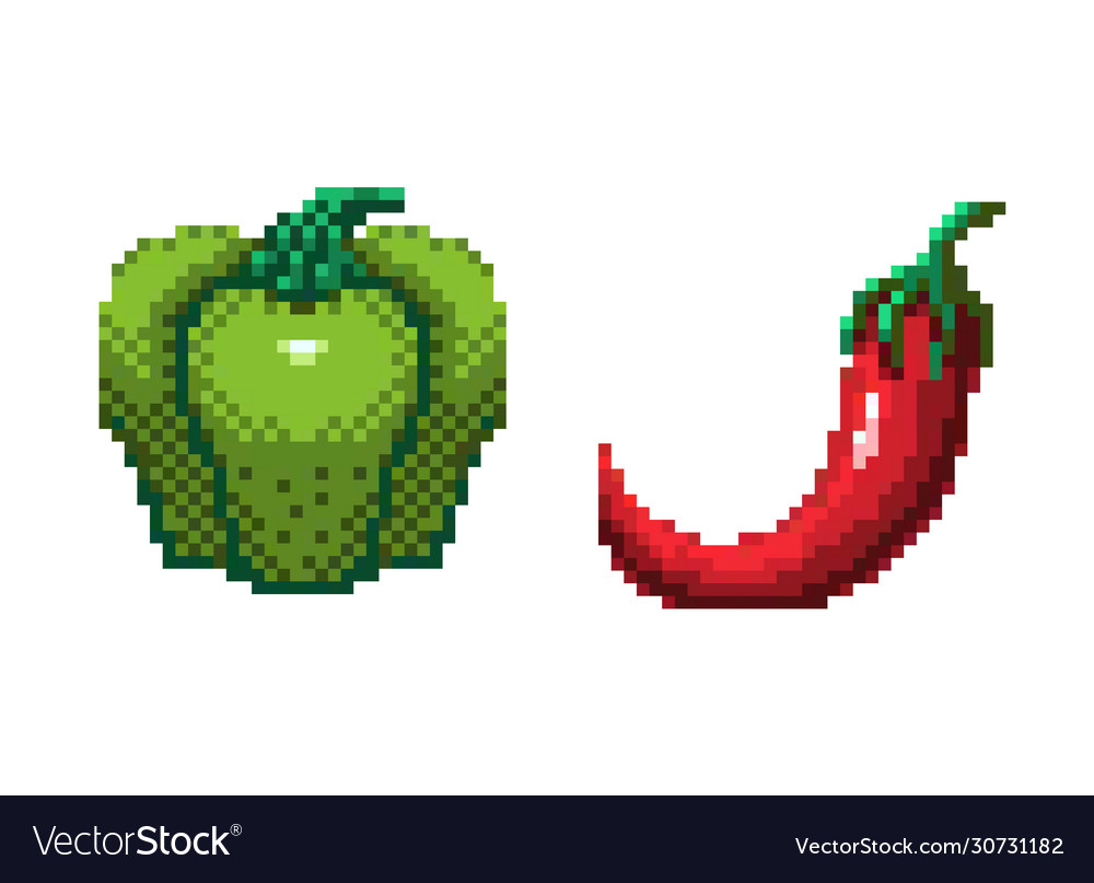 Pixel Art Pepper Icon 32x32 Royalty Free Vector Image