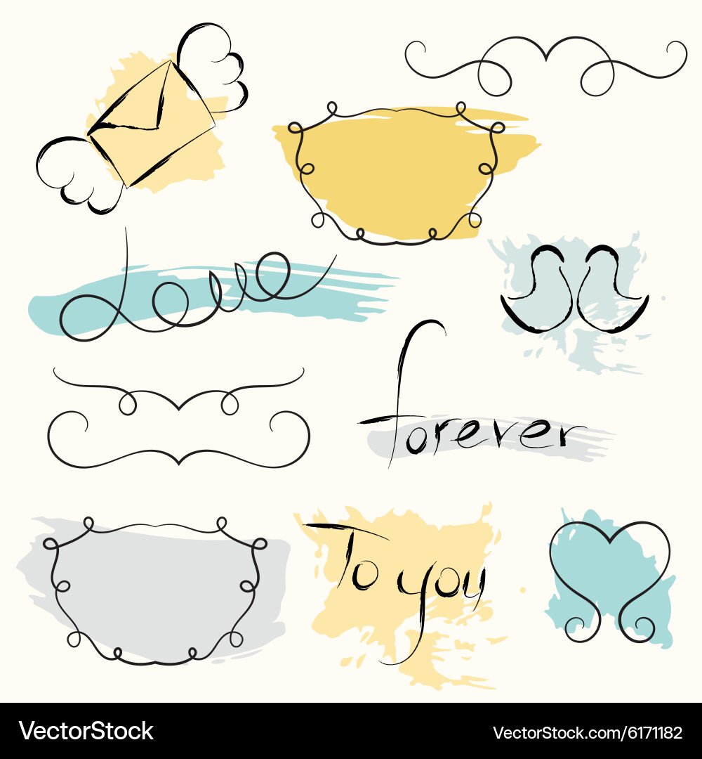 Romantic set hand drawn elements Royalty Free Vector Image