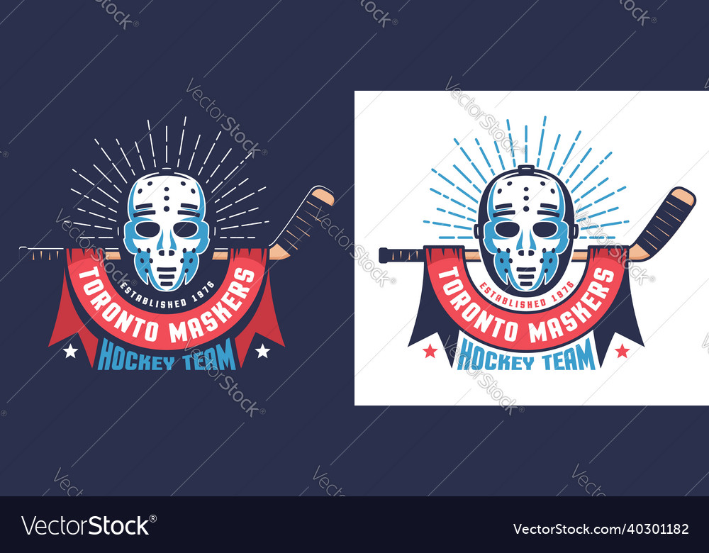 Vintage emblem with hockey sticks and mask Vector Image