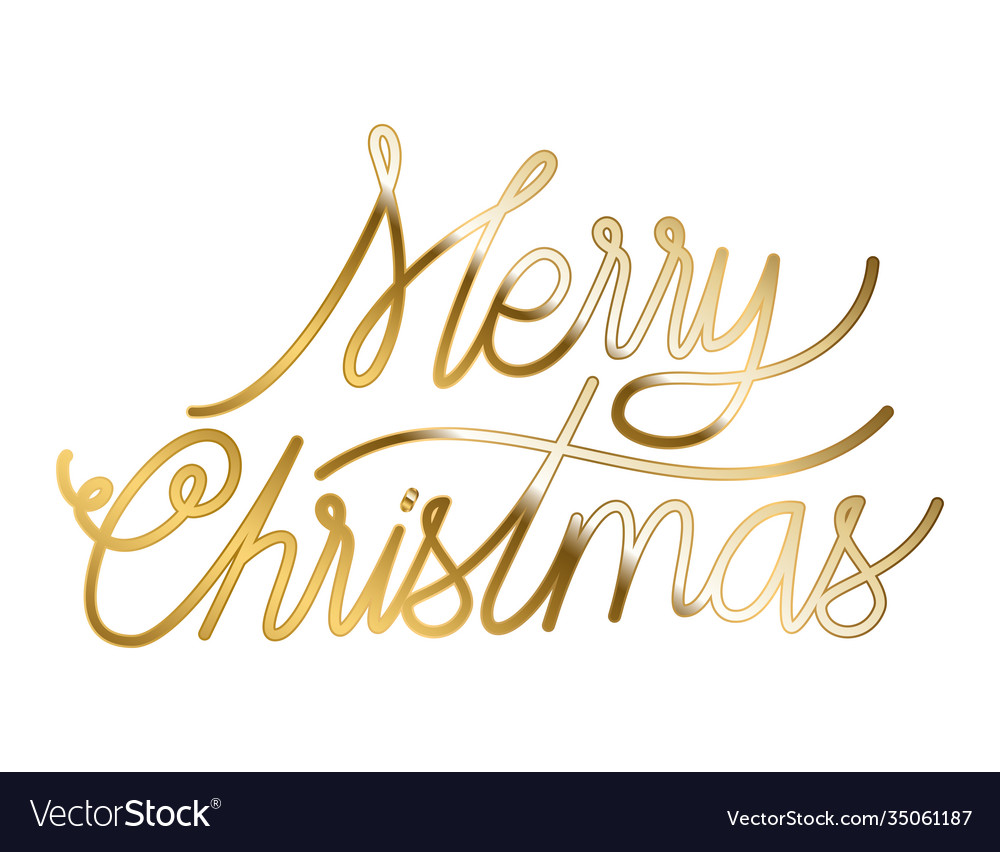 Merry christmas in gold lettering white Royalty Free Vector