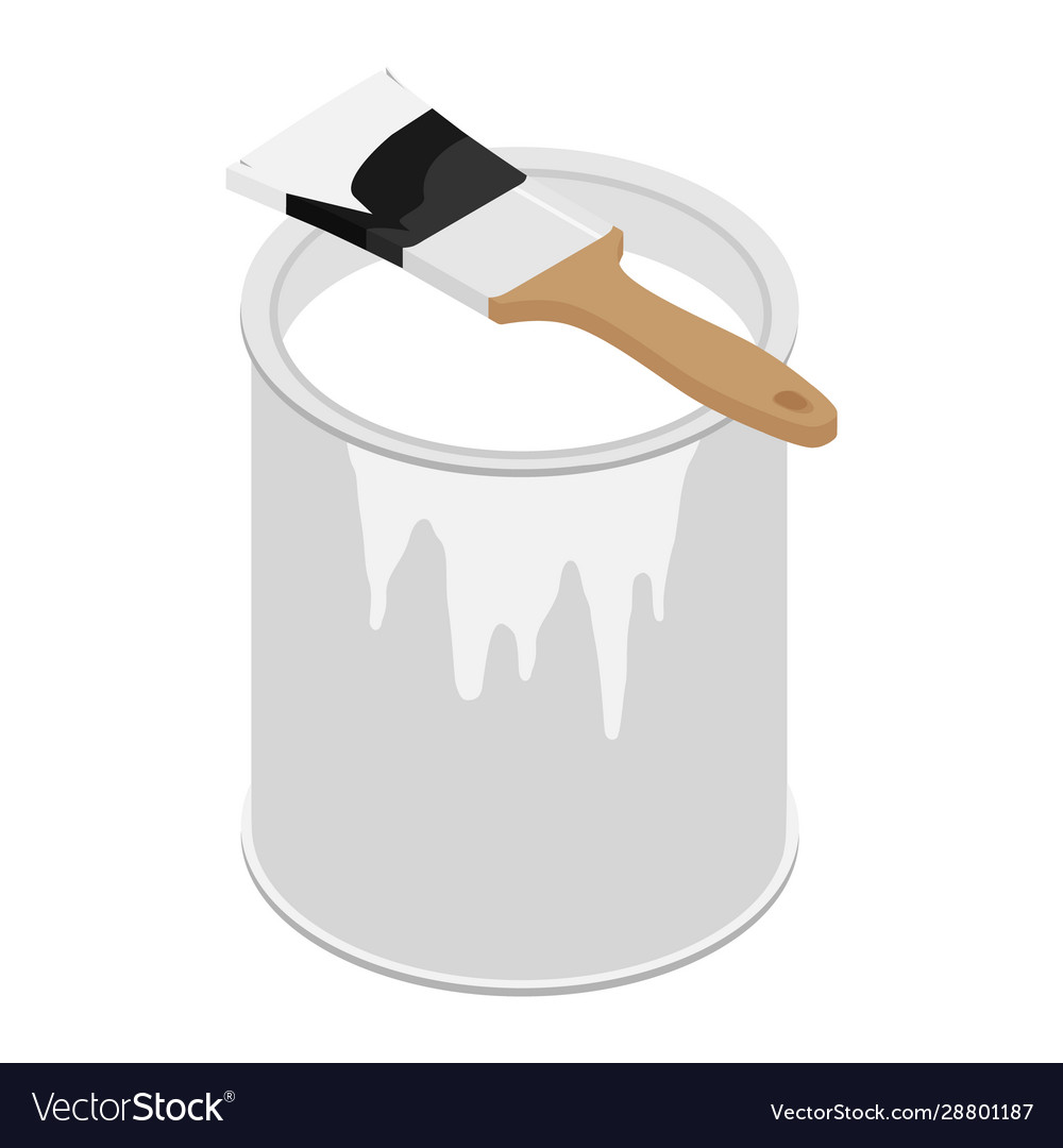 Metal paint can with white and paintbrush Vector Image