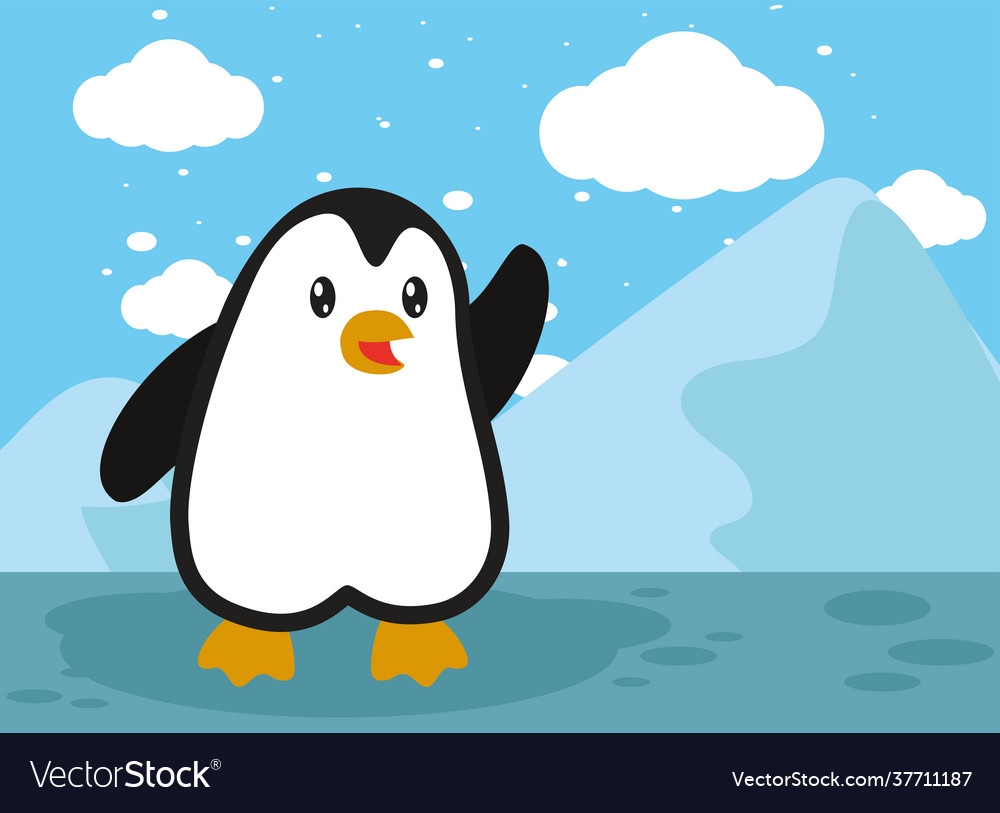 Penguin in front icebergs Royalty Free Vector Image