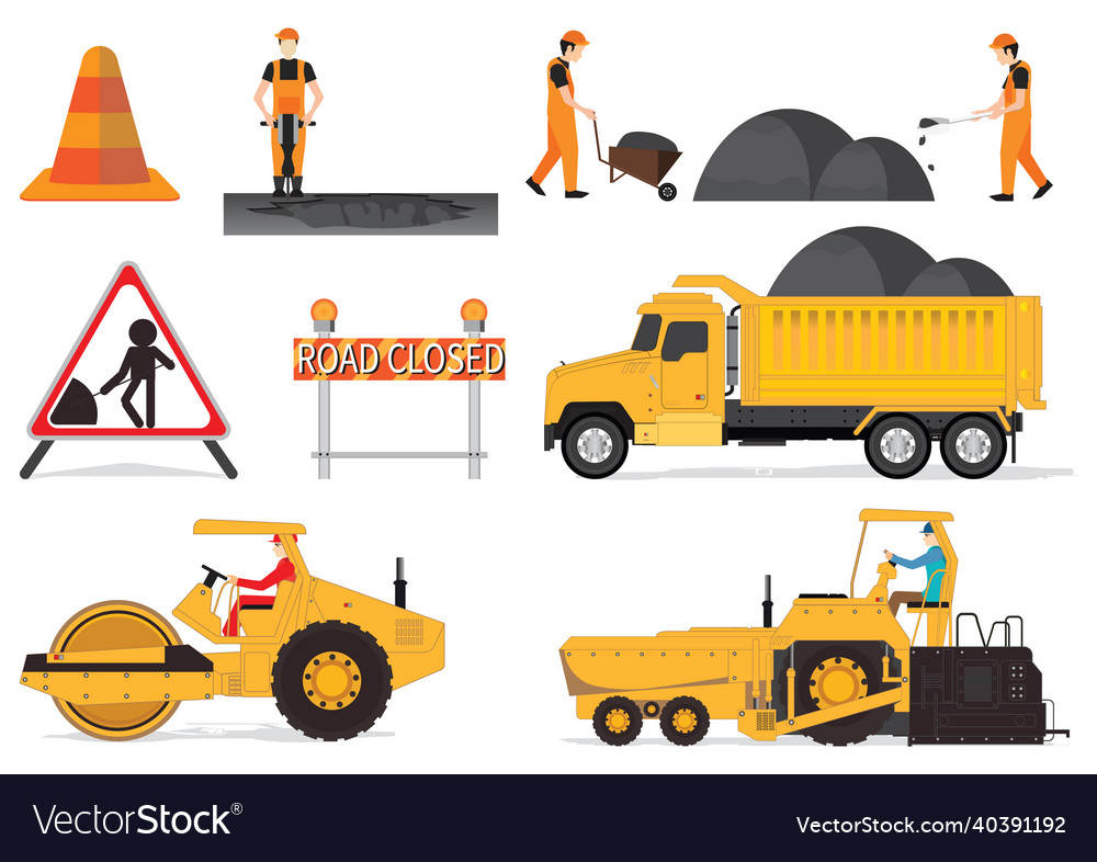 Set Of Workers Change The Alphalt Royalty Free Vector Image