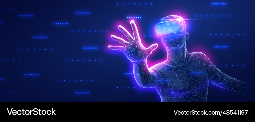 A man using vr device for an immersive virtual Vector Image