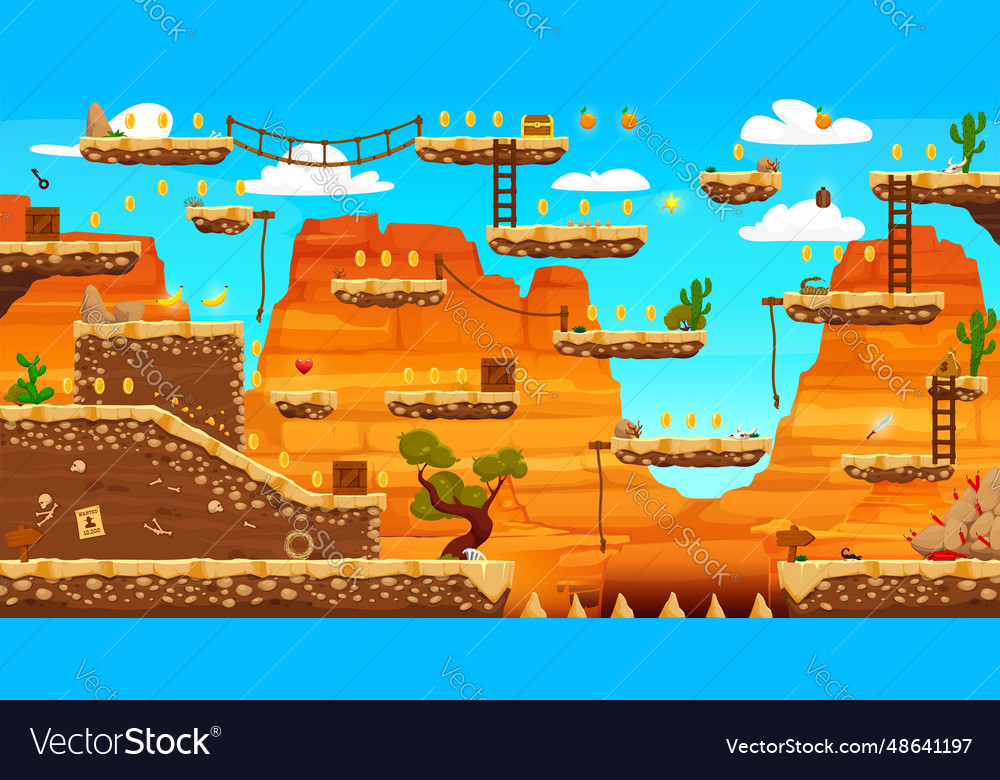 Arcade game level with wild west western platforms