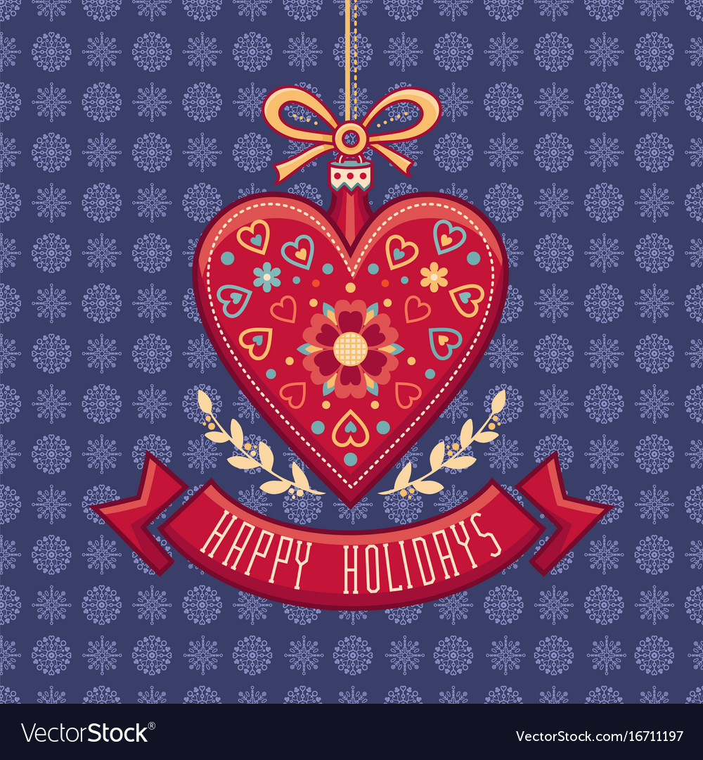 Greeting card in heart form happy holidays Vector Image