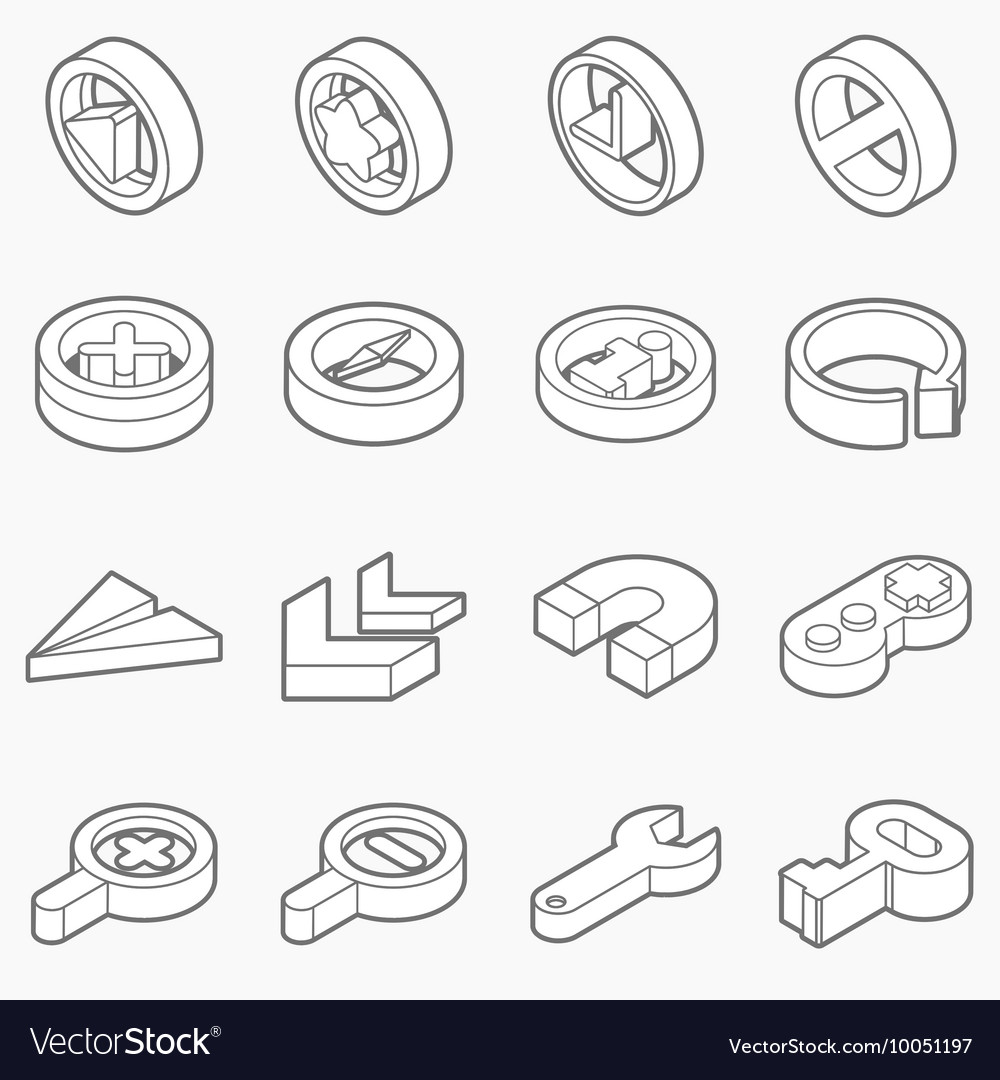 Isometric outline icons 3d pictograms