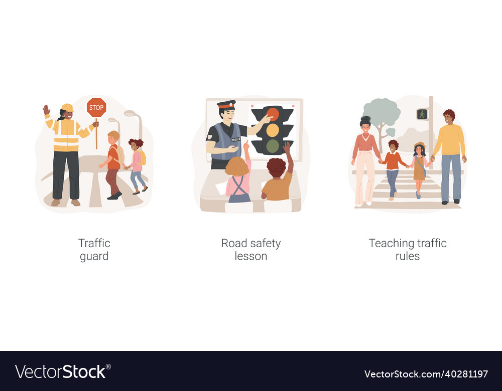 Students road safety isolated cartoon Royalty Free Vector Students road safety isolated cartoon Royalty Free Vector