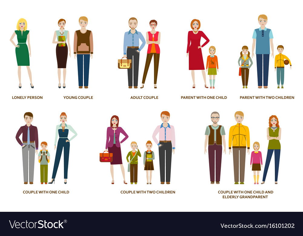 Different Family Compositions And Couples With Vector Image