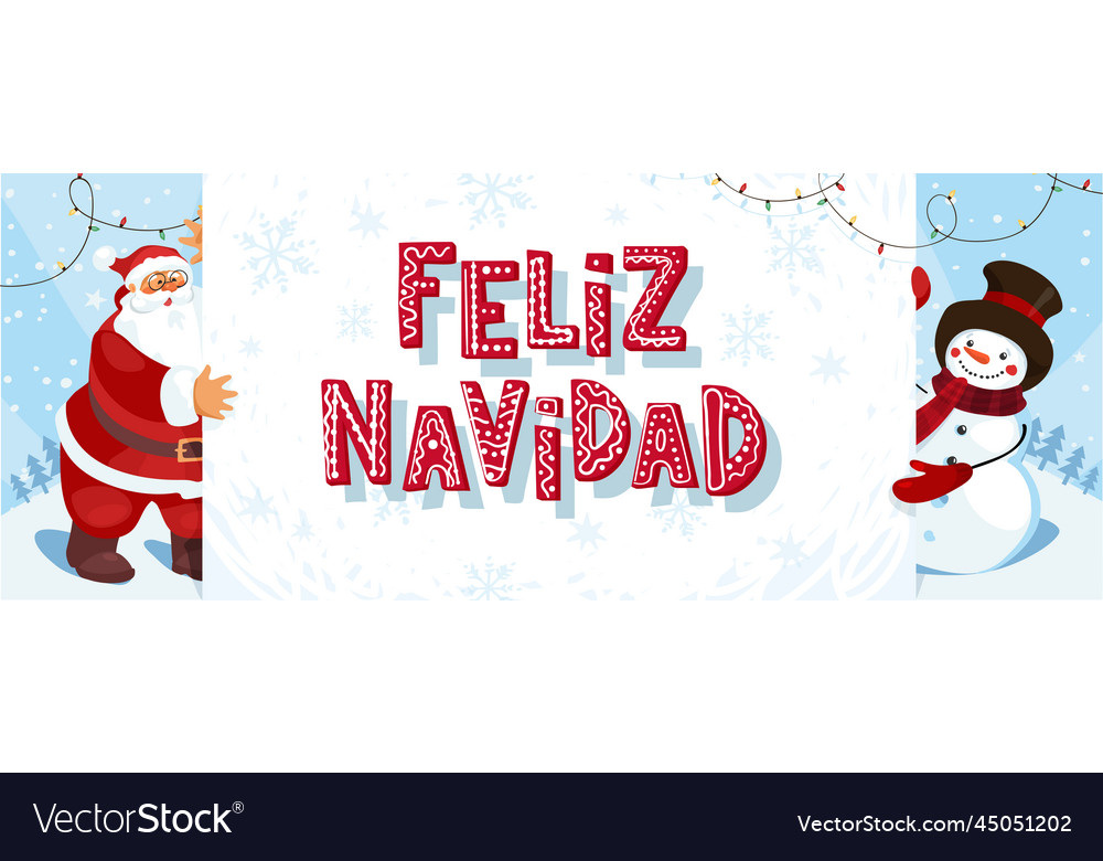 Feliz navidad santa claus and snowman hold vector image Feliz navidad santa claus and snowman hold