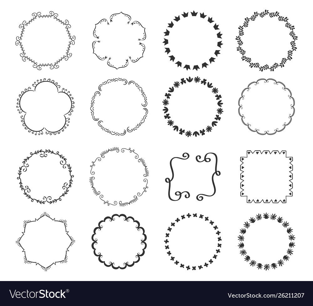 Big set decorative hand drawn round frames Vector Image