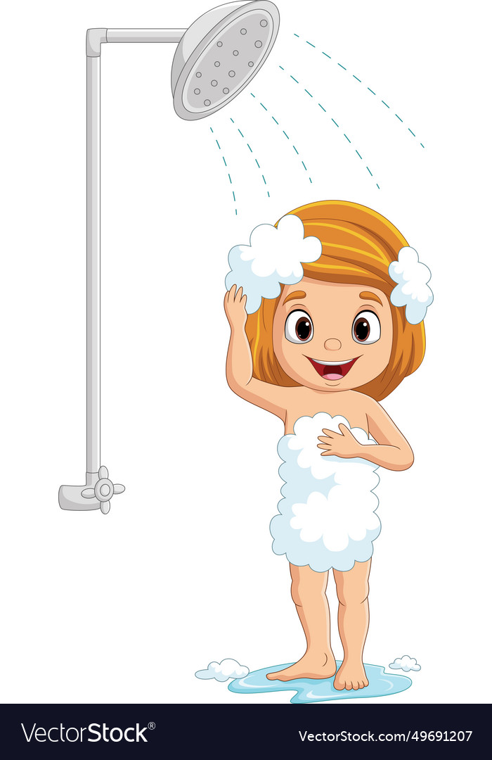 Cartoon little girl taking a bath Royalty Free Vector Image