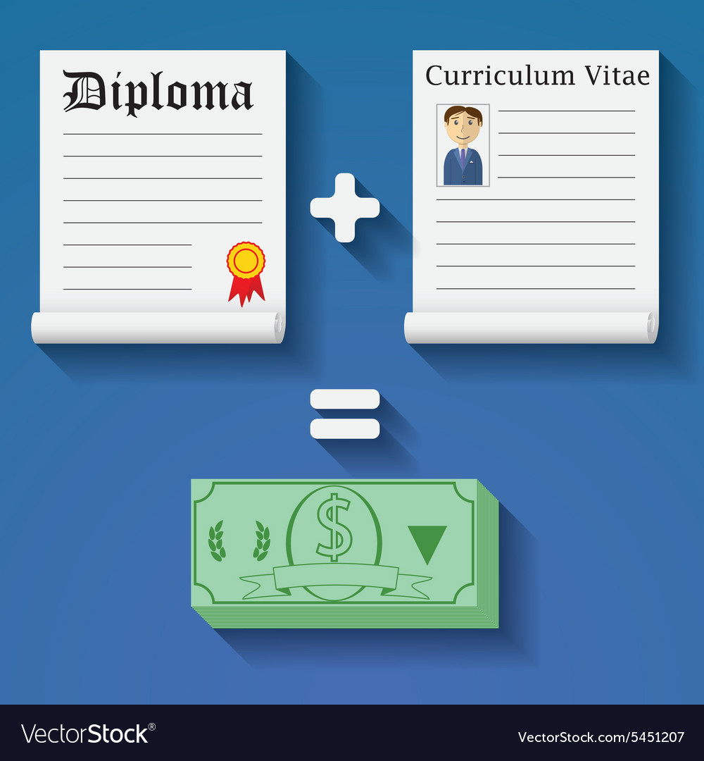 flat design concept of diploma resume and cash vector image flat design resume