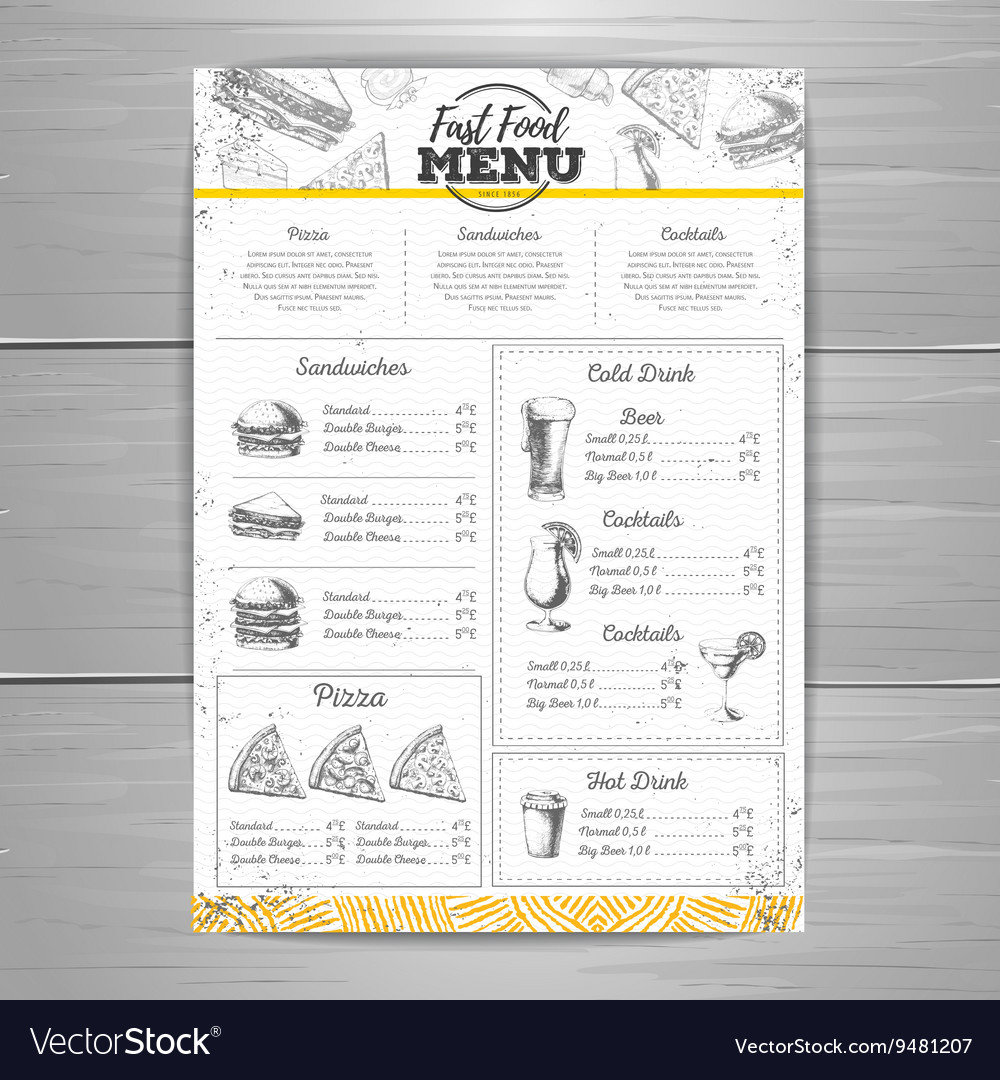 Vintage fast food menu design Royalty Free Vector Image