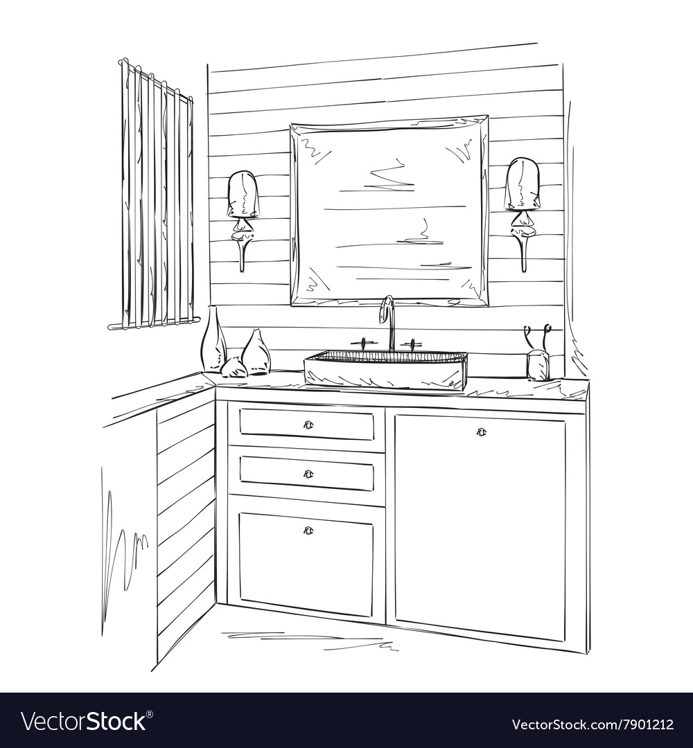 Bathroom Interior Elements Sketch Royalty Free Vector Image
