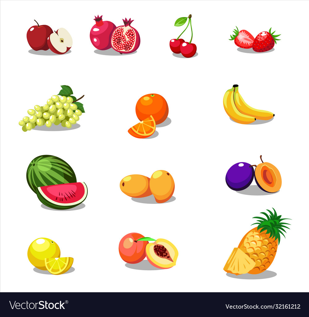 Fresh fruits set Royalty Free Vector Image - VectorStock