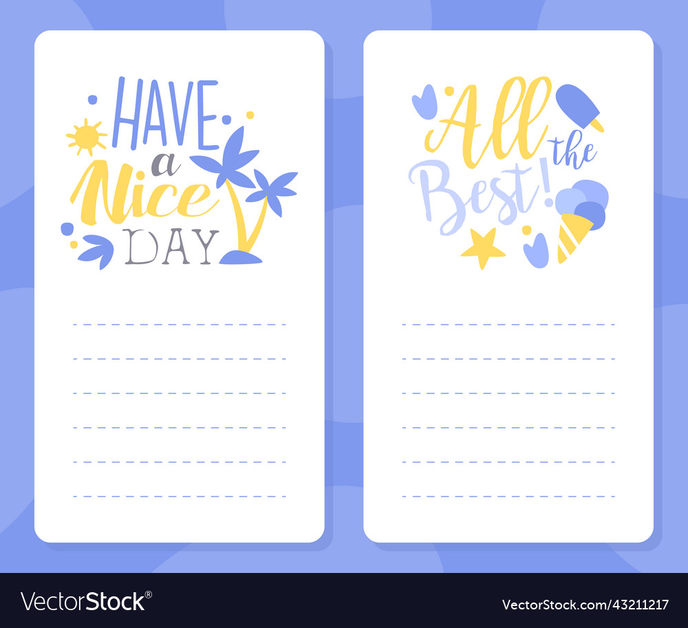 Cute blue text card design with line for notes Vector Image