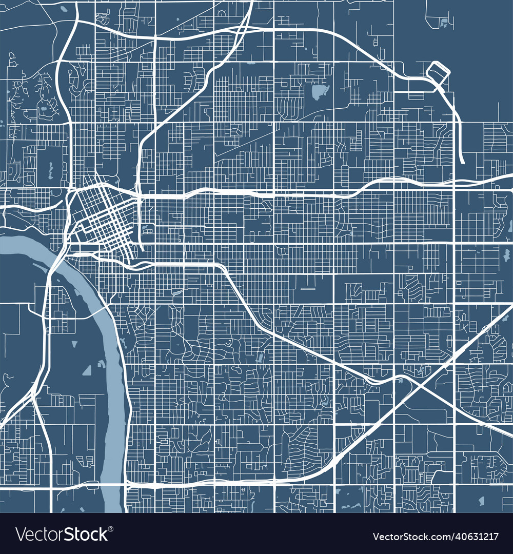 Detailed map of tulsa city linear print Royalty Free Vector