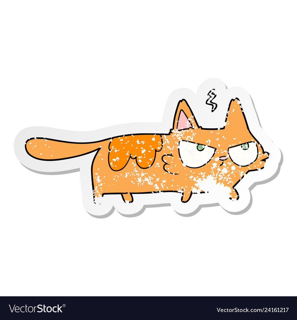 Distressed sticker of a cartoon angry cat Vector Image