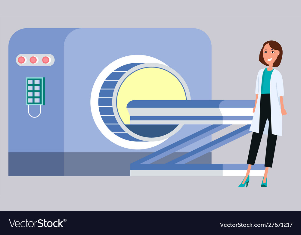 Doctor in hospital room with mri machine Vector Image