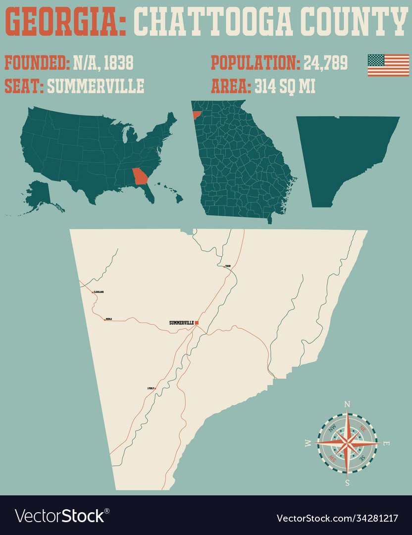 Map chattooga county in georgia Royalty Free Vector Image