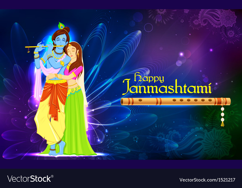 Radha and lord krishna on janmashtami Royalty Free Vector