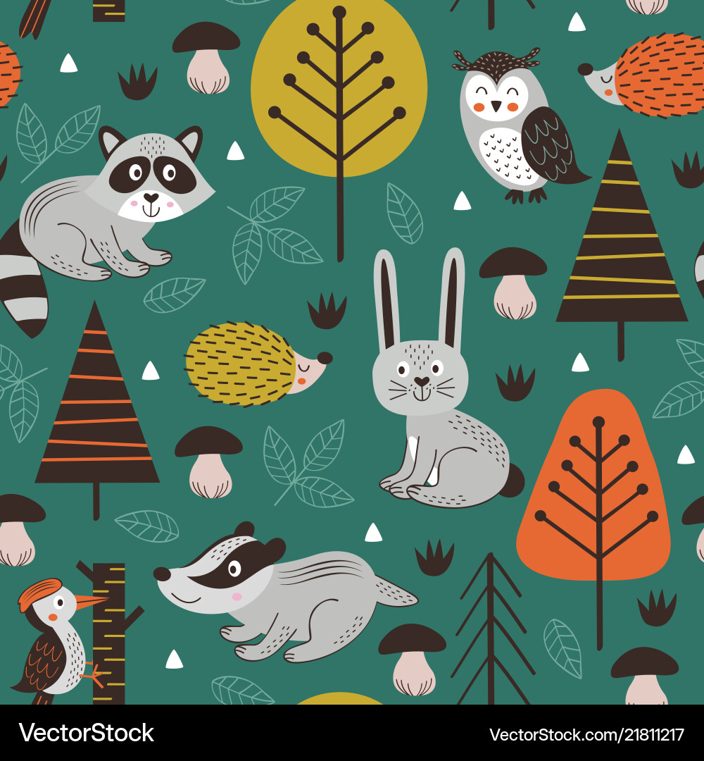 Seamless pattern with forest animals Royalty Free Vector