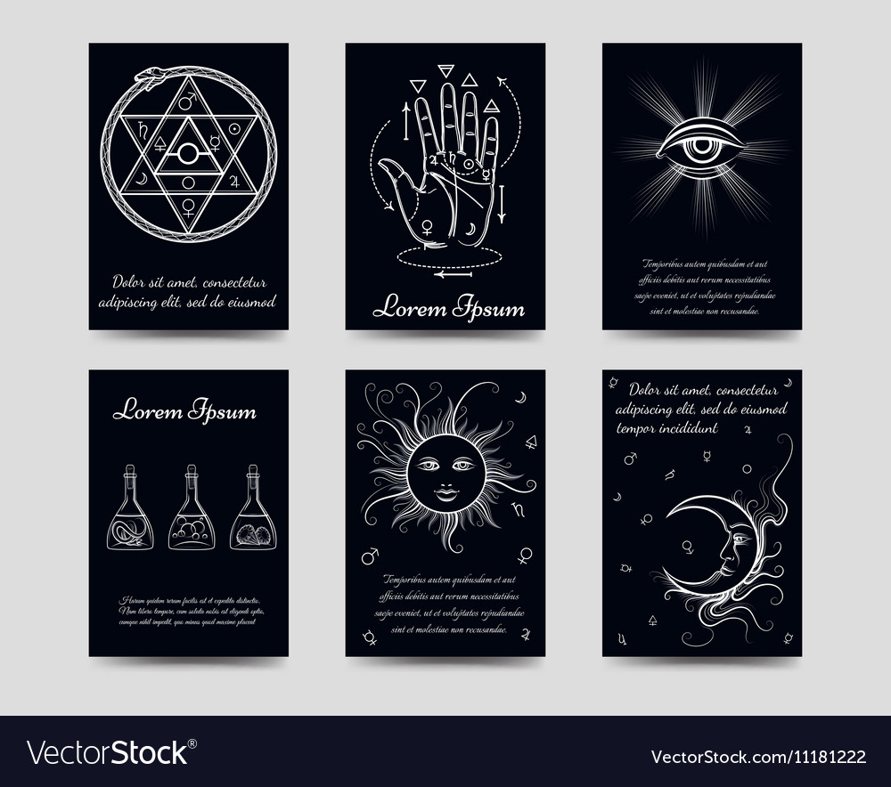 Alchemy and isoteric cards set Royalty Free Vector Image