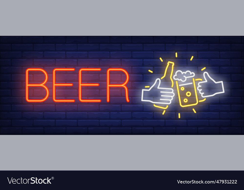 Beer cup and bottle neon sign Royalty Free Vector Image