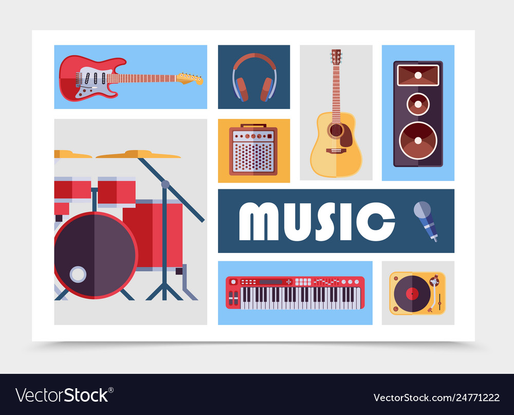 Flat musical instruments set vector image Flat musical instruments set