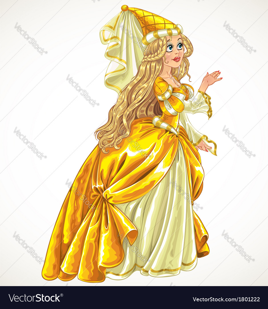 Princess in yellow dress say yes and give her hand