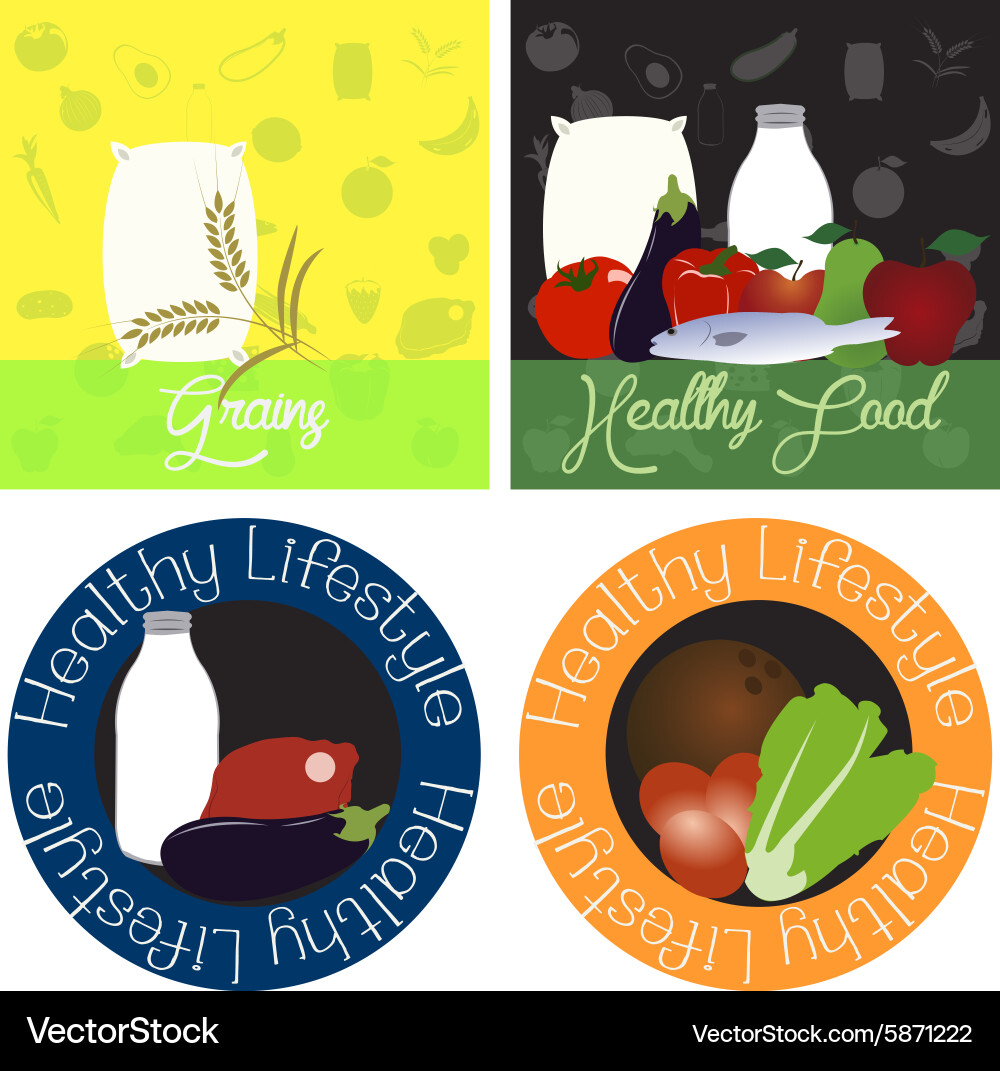 Set backgrounds and labels with text and healthy Vector Image