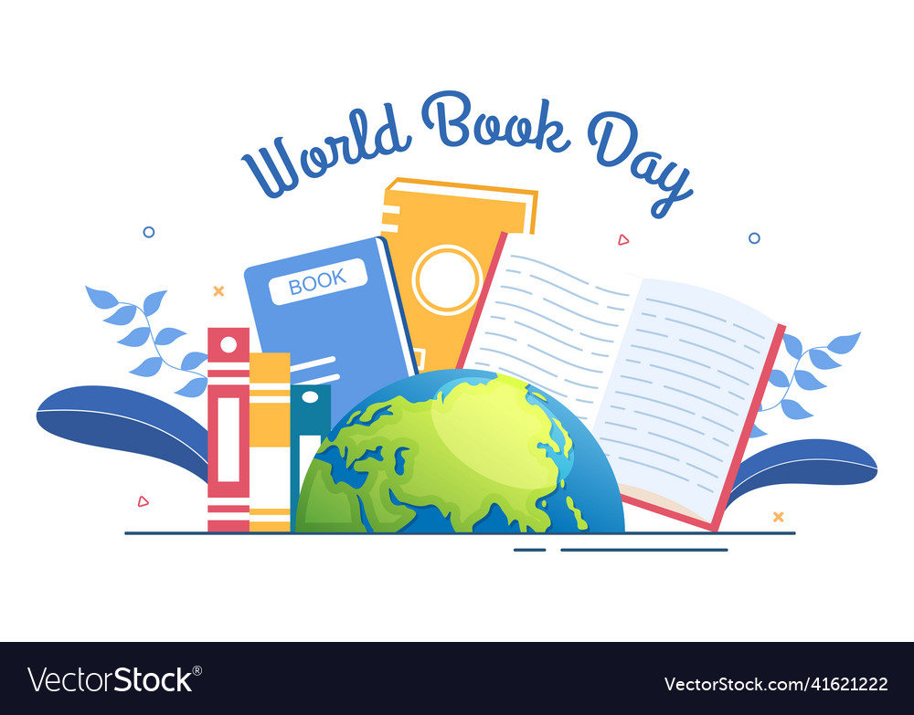 World book day flat cartoon background stack Vector Image