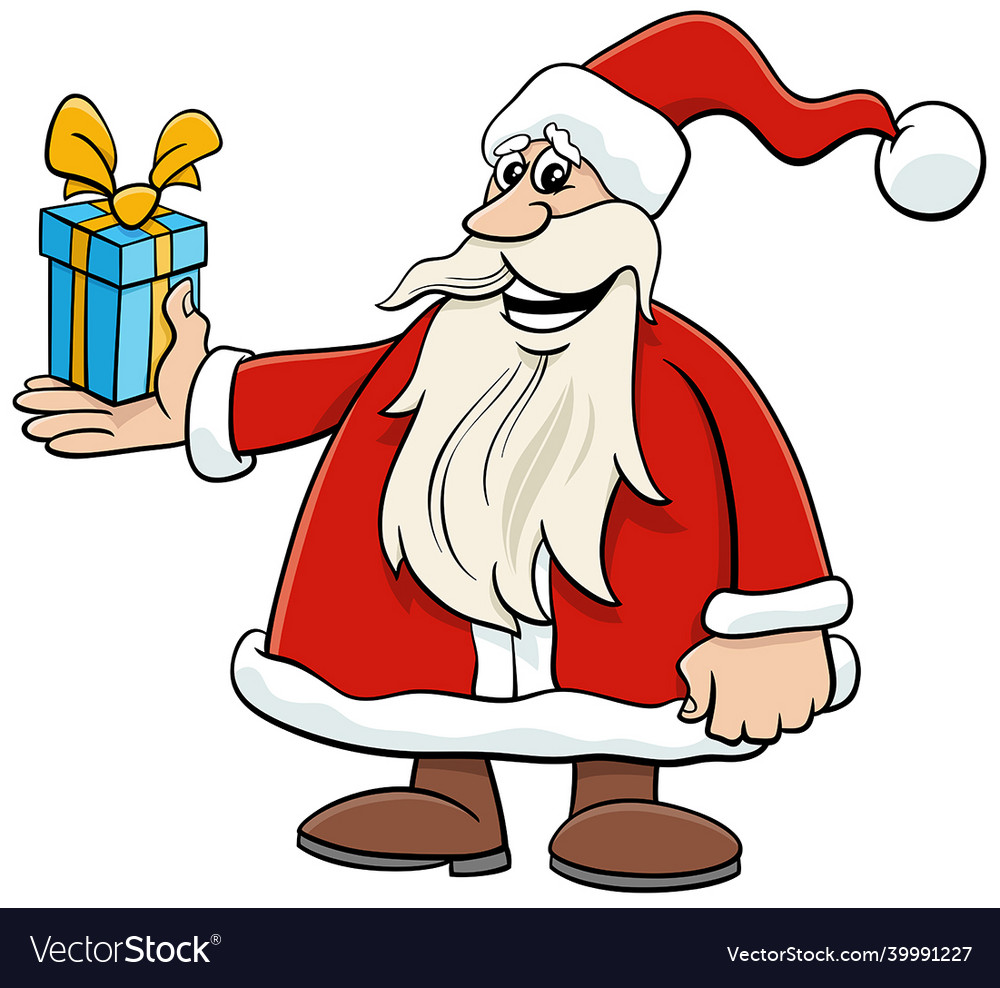 Cartoon santa claus character with gift Royalty Free Vector