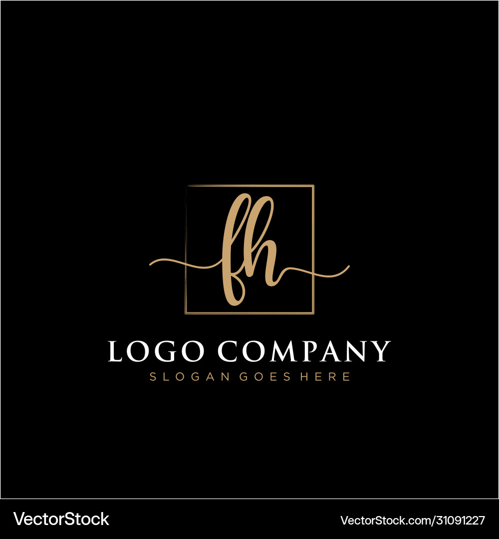 Fh initial handwriting logo with rectangle Vector Image