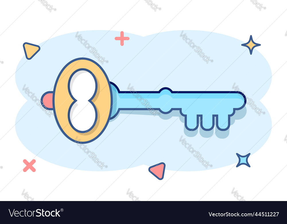 Key icon in comic style password cartoon on white Vector Image