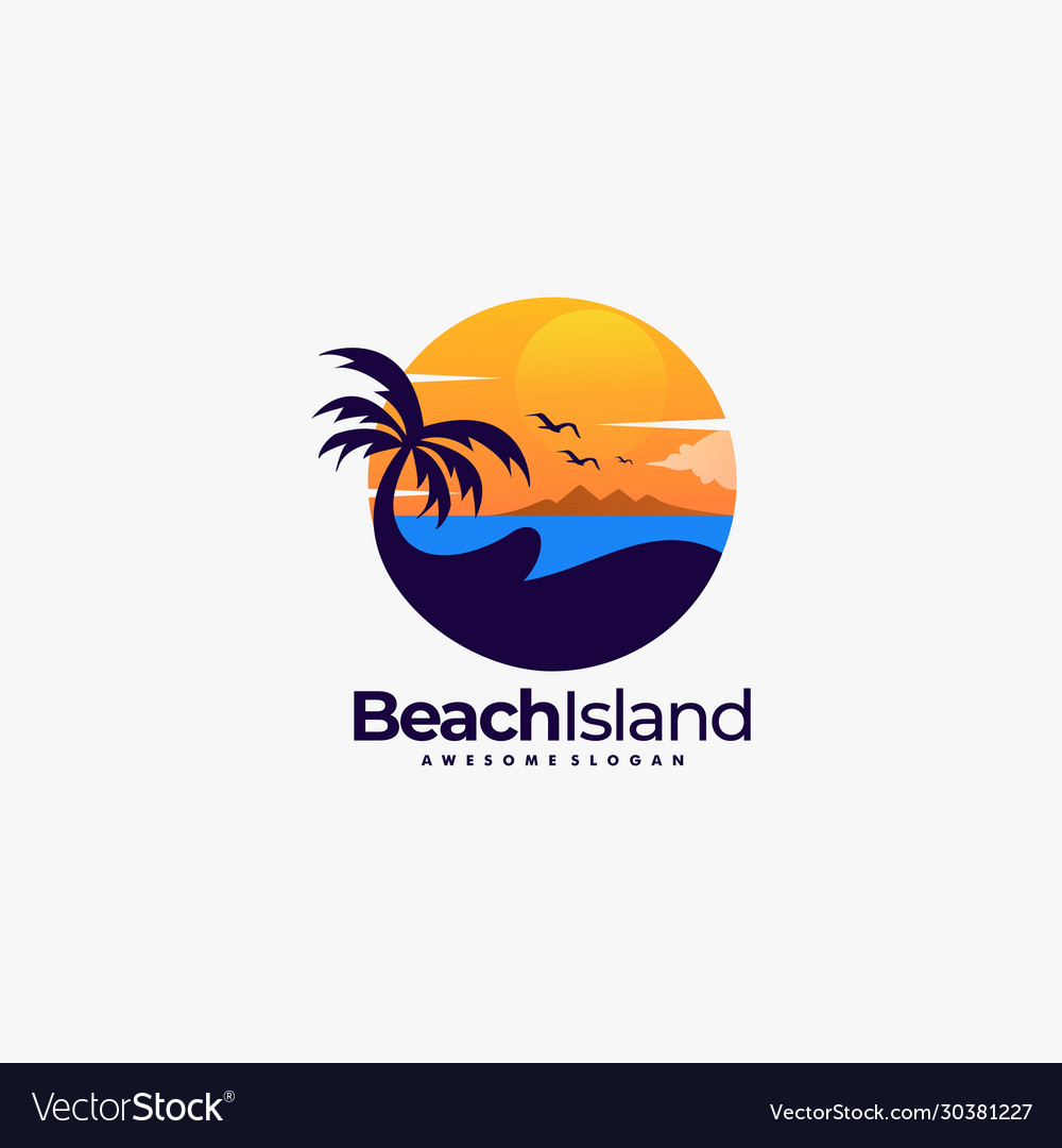 Logo beach landscape vintage badge style vector image Logo beach landscape vintage badge style
