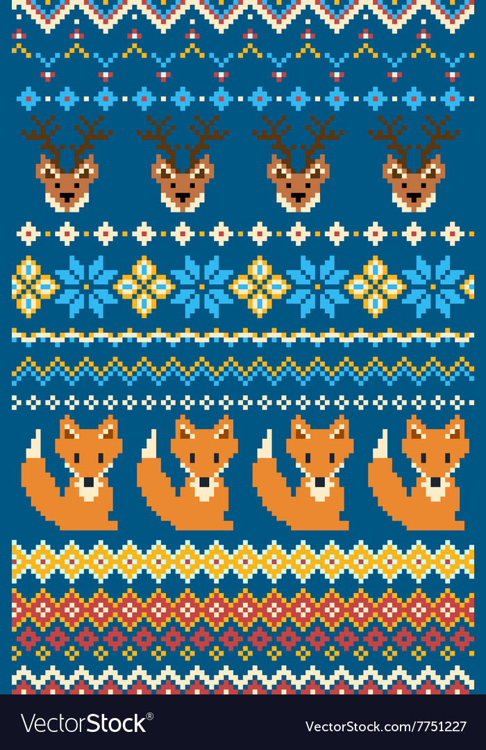 Pixel bright seamless winter pattern with stylized