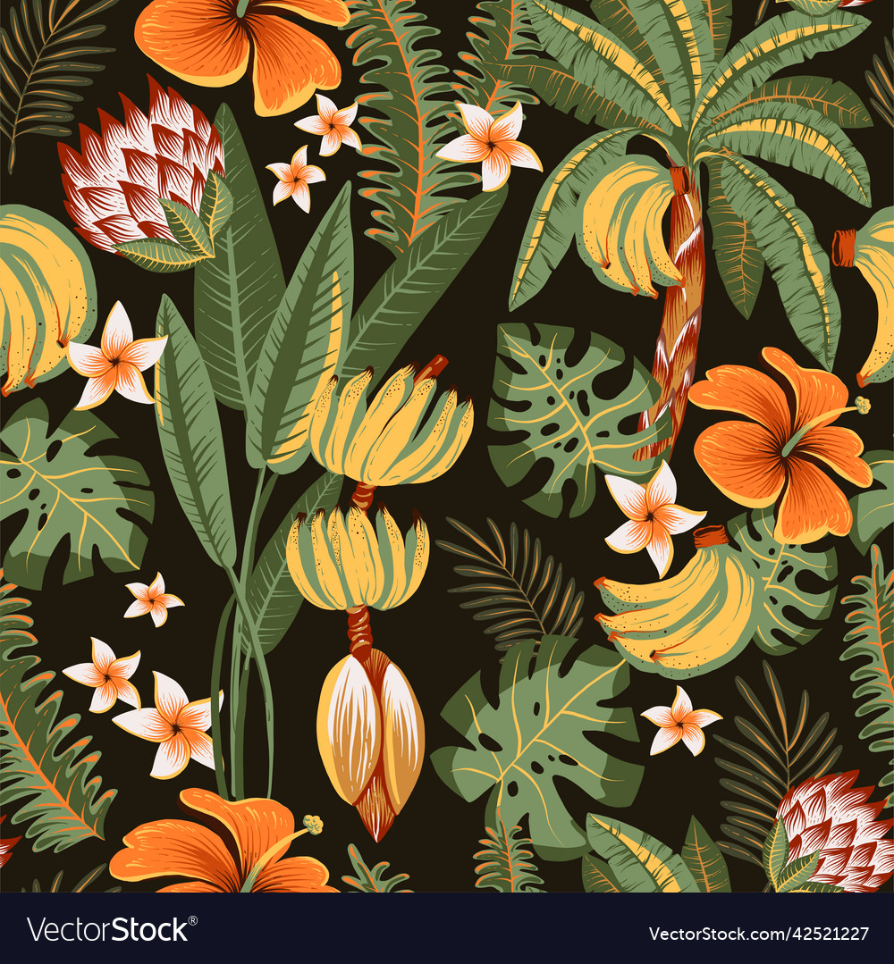 Summer Tropical Seamless Pattern Exotic Flowers Vector Image